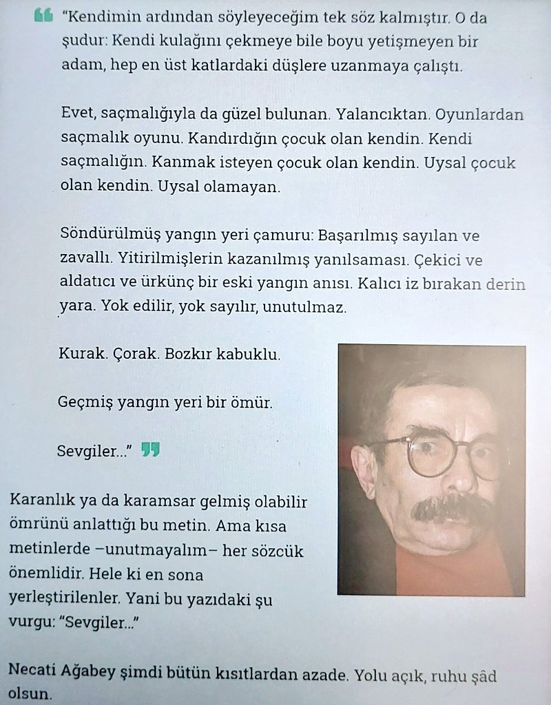 VWHulya's tweet photo. "Necati Tosuner'in metinlerinde iç dünya alabildiğine keskin biçimde gözlemledip yara almak pahasına deşilse de ortaya çıkan resim aynı zamanda yaşadığımız toplumun, dünyanın da bir resmi olmuştur.
... 
her sözcük önemlidir..."

Behçet Çelik
"Kalemi kendisine batırmak pahasına" https://t.co/rd23Wos14i