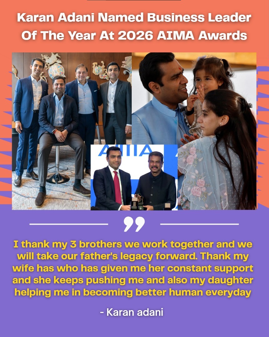#KaranAdani Wins Business Leader of the Year... Shares the Moment with His Family 

After being honored at AIMA 2026, Karan Adani spoke about the people who walk the journey with him.

— His three brothers, working together to take their father’s legacy forward.
— His wife,