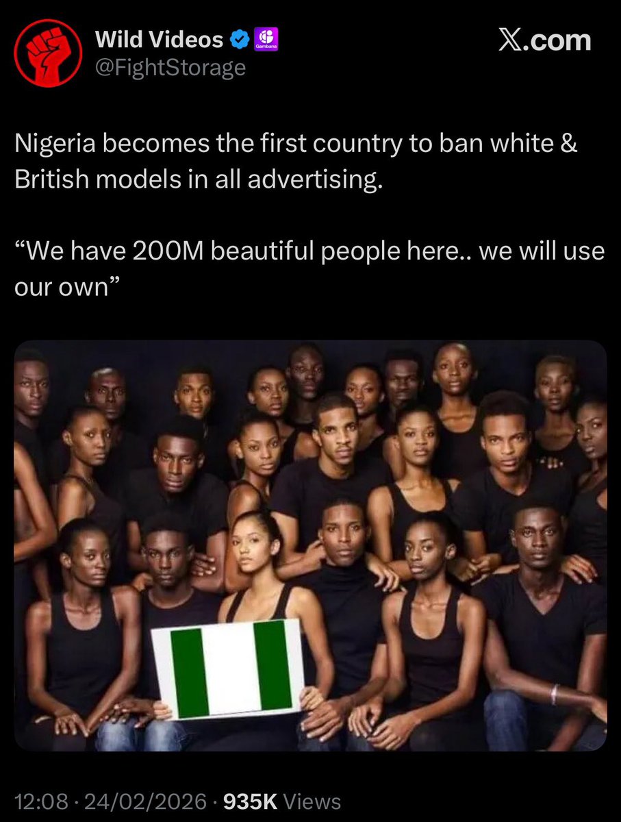 crazyman_h's tweet photo. To be clear: this is not a ban specifically targeting "white and British" people, but all foreign (non-Nigerian) models/voiceovers. https://t.co/GsxLExjcEc