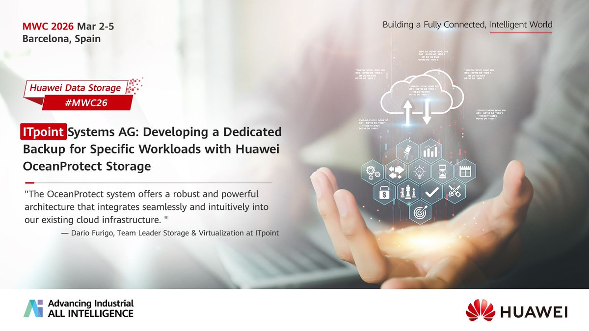 Building strong #dataresilience is critical for modern IT. 
 
That's why the Swiss managed service provider ITpoint builds a dedicated backup system for specific workloads with Huawei's #OceanProtect.
 ✔️Rapid backup and recovery
 ✔️Seamless integration into cloud infrastructure