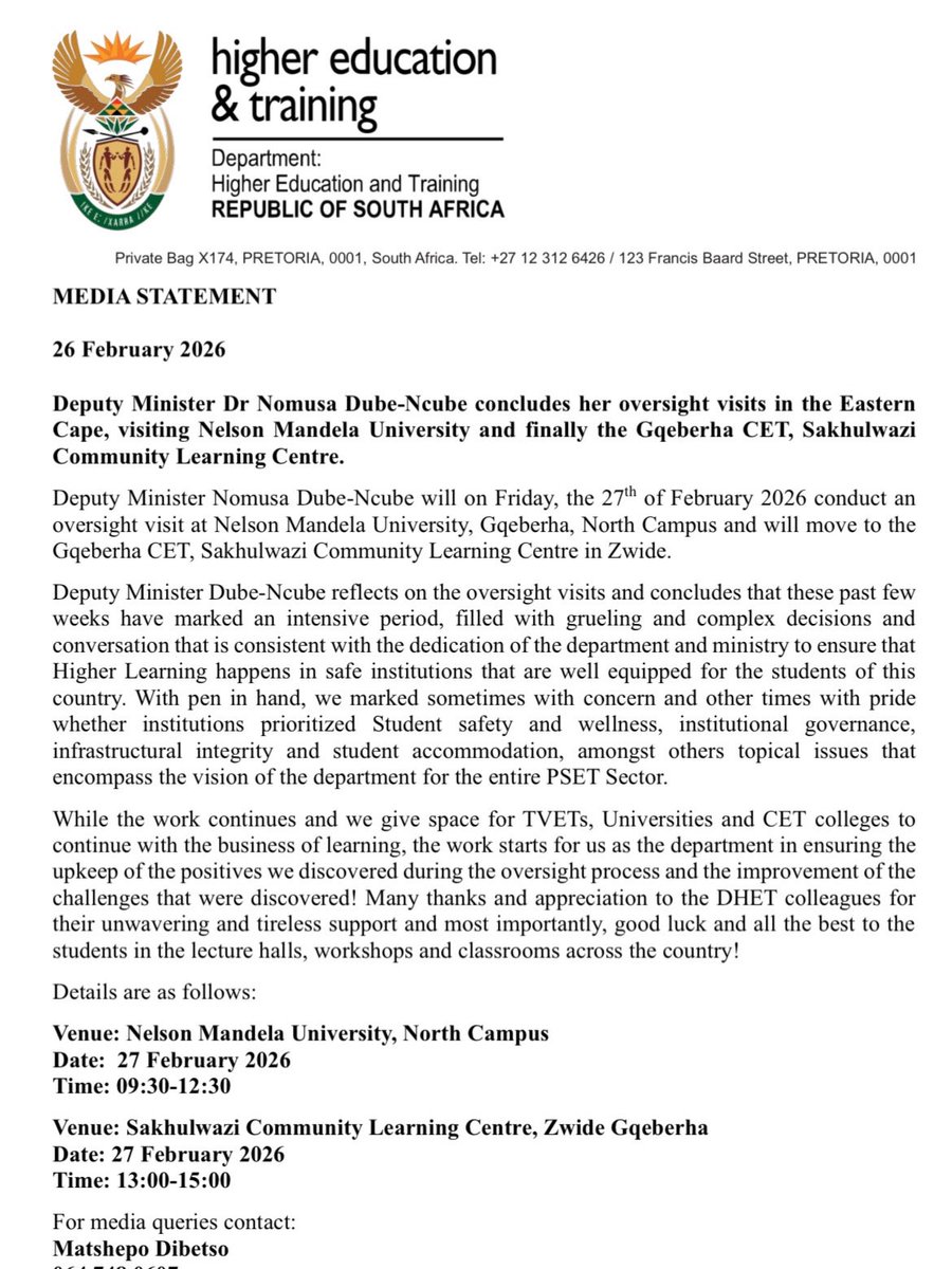 MEDIA STATEMENT