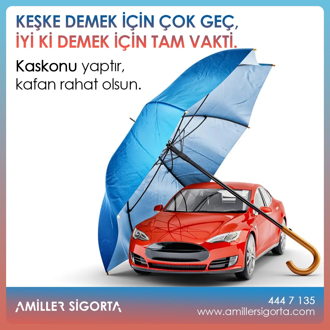AmillerSigorta's tweet photo. Hayat belirsizliklerle dolu ama yolculuğun öyle olmak zorunda değil. 
Kaskonu yaptır, kafan rahat olsun.

✅ İkame araç desteği
✅ 7/24 Yol yardım
✅ %100 Güven

Sabah uyandığında aracını bıraktığın gibi bulamamak mı? 😱
Park halindeyken çarpıp kaçanlar, aniden bastıran dolu yağışı ya da yolda biten akü... 
Hayat bazen planlarını bozar ama kaskon varsa, sadece bir telefonla her şey kaldığı yerden devam eder.
Sen sadece rotanı belirle, gerisini biz çözelim. 📍

Ücretsiz danışmanlık ve teklif için 444 7 135 numaralı sigorta çözüm hattımızı arayabilirsiniz.