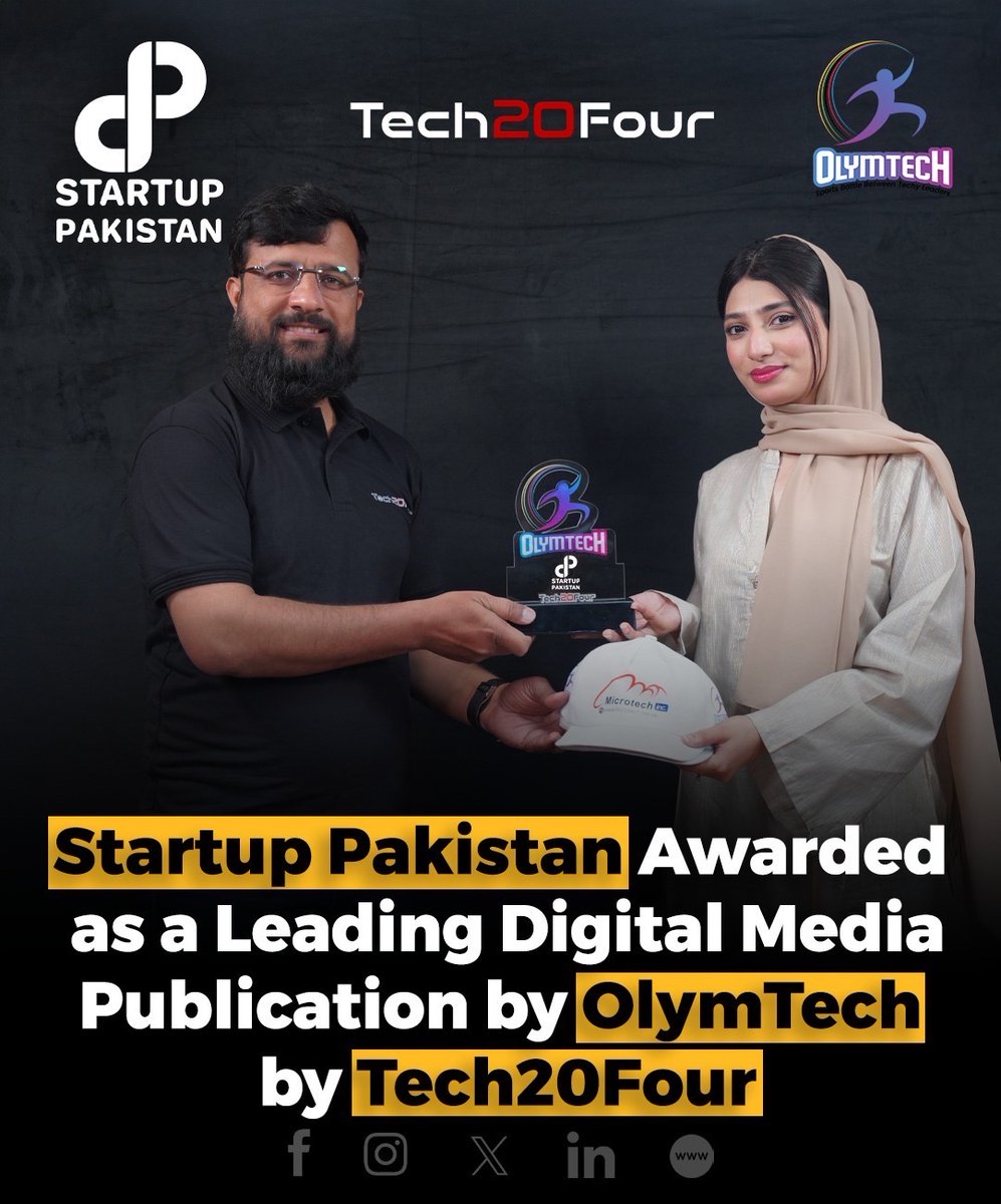 PakStartup's tweet photo. Startup Pakistan has been honored as a leading digital media publication by OlymTech under Tech20Four. .
#StartupPakistan #DigitalMedia #Tech20Four #OlymTech #Innovation #PakistanStartups #MediaExcellence https://t.co/DPppljsBr6