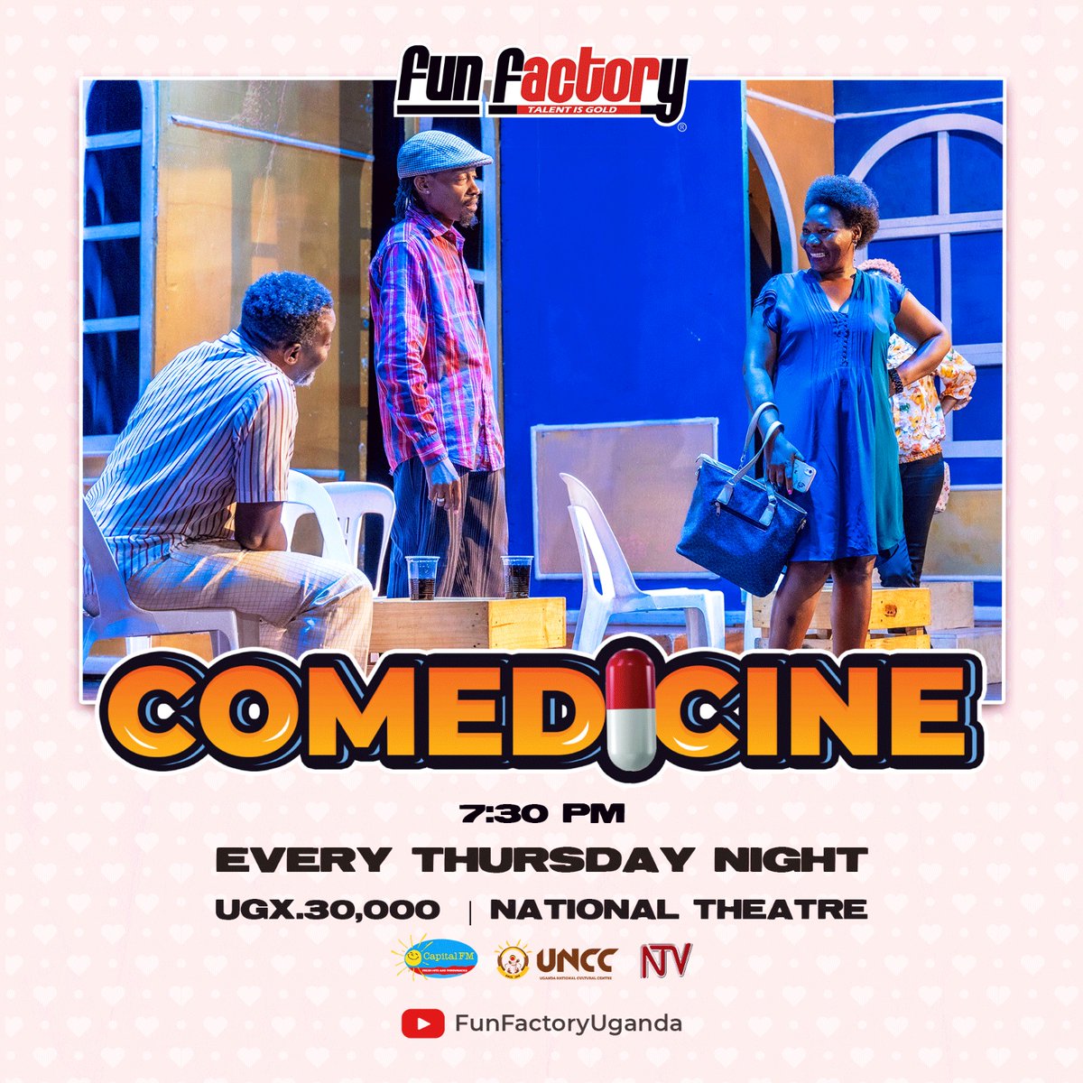 Win Tickets!!!

Two different couples at Rock Nite ku <a href="/El_nivel_bar/">El Nivel Bar - Kiwatule</a> tonight will win tickets to attend <a href="/FunFactory256/">Fun Factory Uganda</a> 's #comedicine

Comedicine takes place every Thursday at the National Theatre 🎭