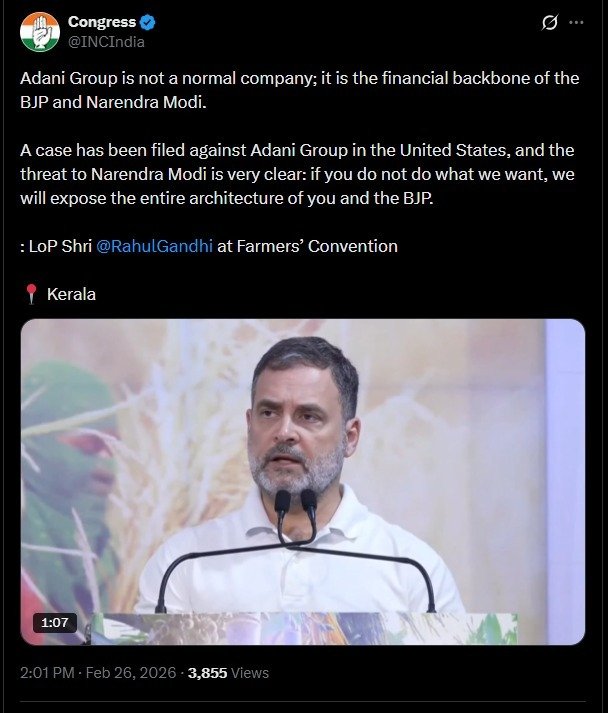 Rahul Gandhi says 'the US has filed a case against Adani to threaten Modi.' 

Let's be very clear: the U.S. Department of Justice operates independently of the White House. U.S. federal prosecutors file charges based on evidence gathered through investigations — not at the