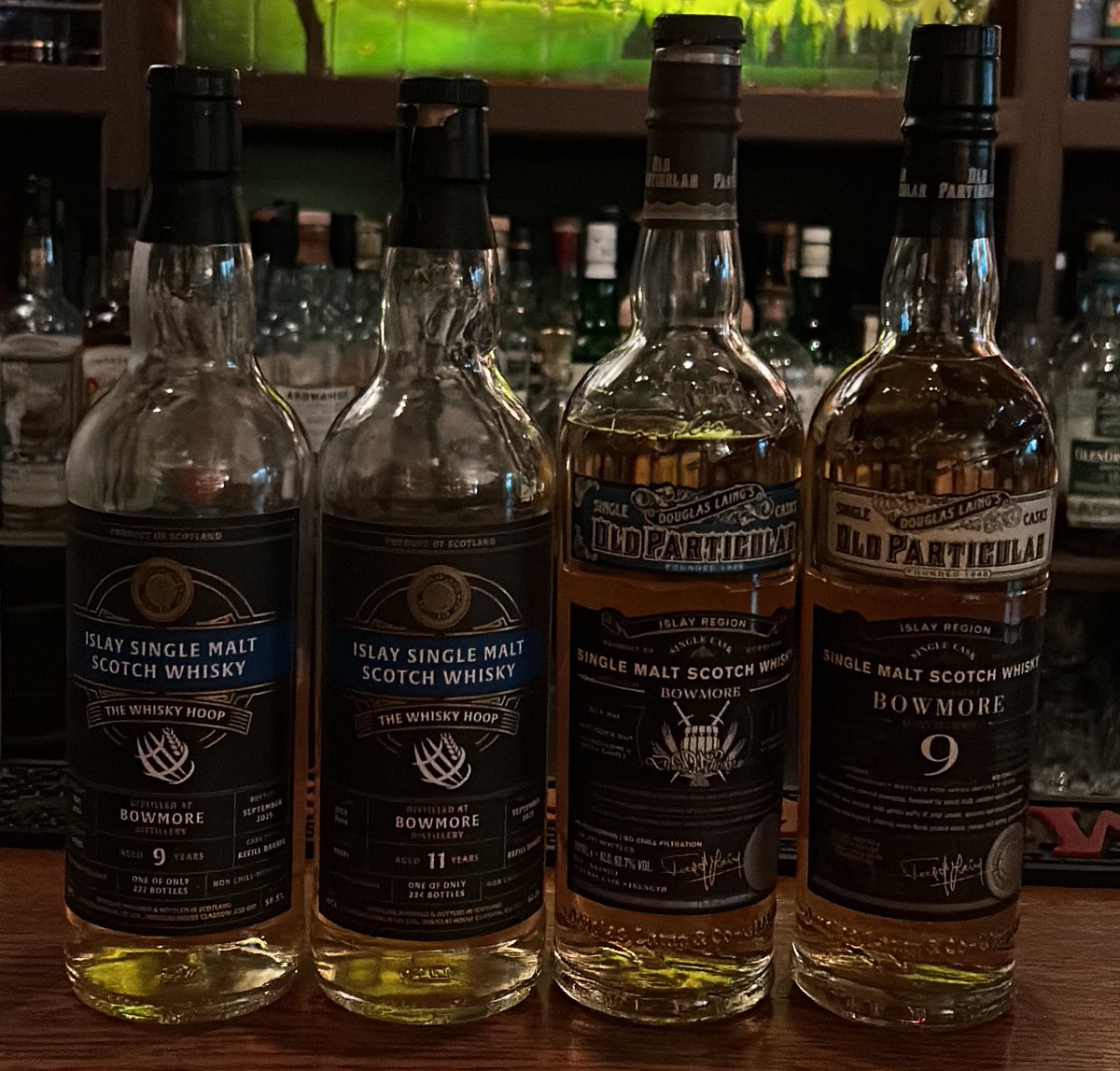 新作、ボウモア特集。　左より
ウイスキーフープ　
　　2016/9年　58.5%  #dj19585
       2014/11年　62.3%  #dl19581
ラダー
　　2014/11年　62.7%  #dl19811
ＪＩＳ
       2016/9年　60.2%  #19587

女王決定戦、どれが一番かな。
飲んでくださいませ🙇
#無路良