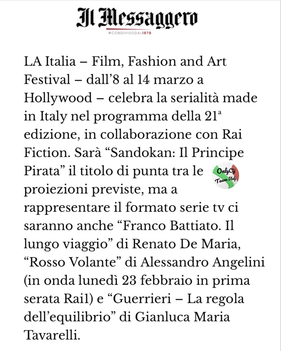 OnlyCanTeam's tweet photo. 🗞️ "Sandokan" si conferma come una delle produzioni televisive europee più ambiziose nel panorama dell'avventura internazionale."

Estratto da il Messaggero ⬇️
✍️Tiziana Panettieri

#CanYaman #Sandokan
#OnlyCanYamanTeamItaly https://t.co/4W8pazTkbV