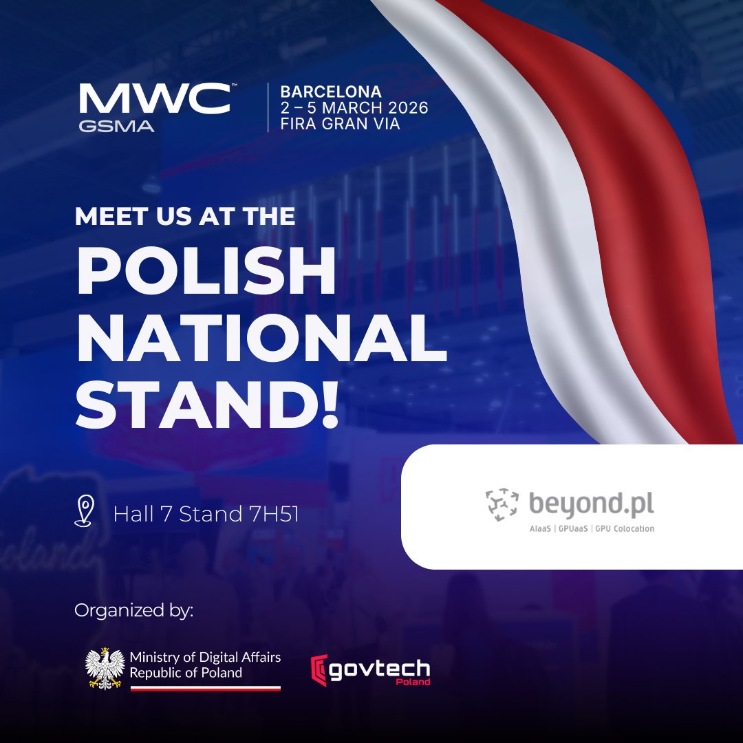 beyondpl's tweet photo. 📍 #MWCBarcelona 2026
https://t.co/nbuh2zVFbl stand at the Polish National Pavilion 🇵🇱
Hall 7 | Stand 7H51
Meet us to talk about sovereign AI, AI Factories, and GPU power for business in the EU. See you there!
#Beyondpl #AIFactory #SovereignAI #GovTechPolska  #PolishTech https://t.co/887nwl0P7L