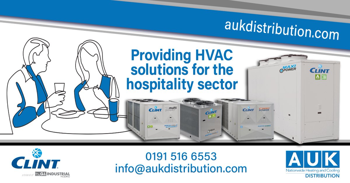 AUKDistribution's tweet photo. With our industry expertise, we can assist you in making the right choice of equipment for your hospitality project from our range of #CLINT chillers, #heatpumps, air conditioning systems, rooftop units, and precision cooling options.
0191 516 6553 or info@aukdistribution.com https://t.co/TxjCkuEr5A