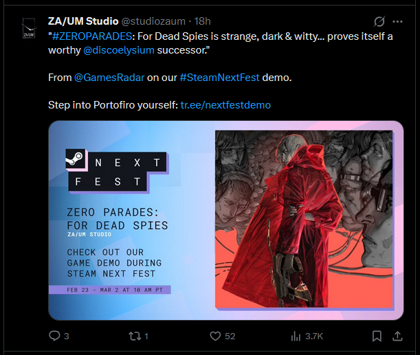 Shleeable's tweet photo. I'd say I'm feeling second-hand embarrassment for these "scabs" at @studiozaum releasing a new demo and getting 1 retweet and 52 likes... but that's impossible https://t.co/mXRMvPvad1