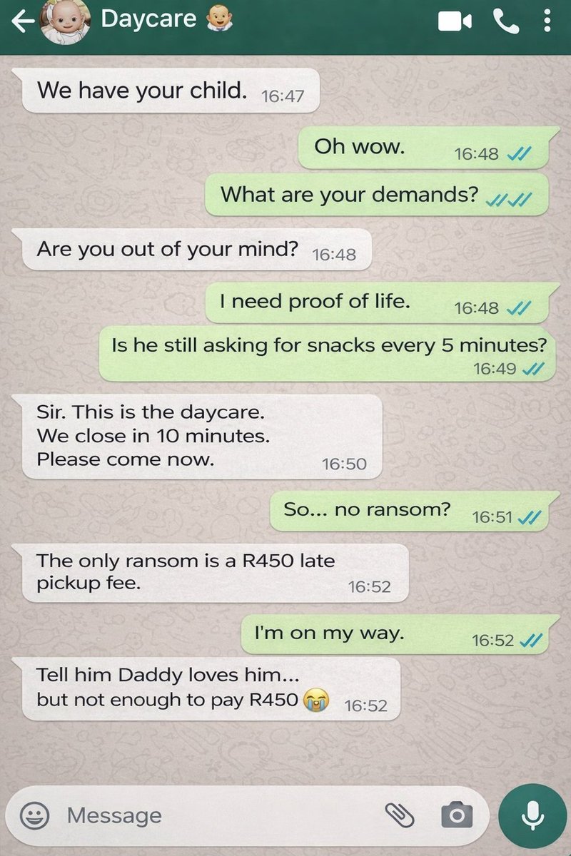 Darth_Martys's tweet image. Parenting: where every text feels like a thriller until you  realize it's just your daily reminder that you're late. Again. 🏃‍♂️🍼

#Parenting 
#dadjokes
 #Daycare
