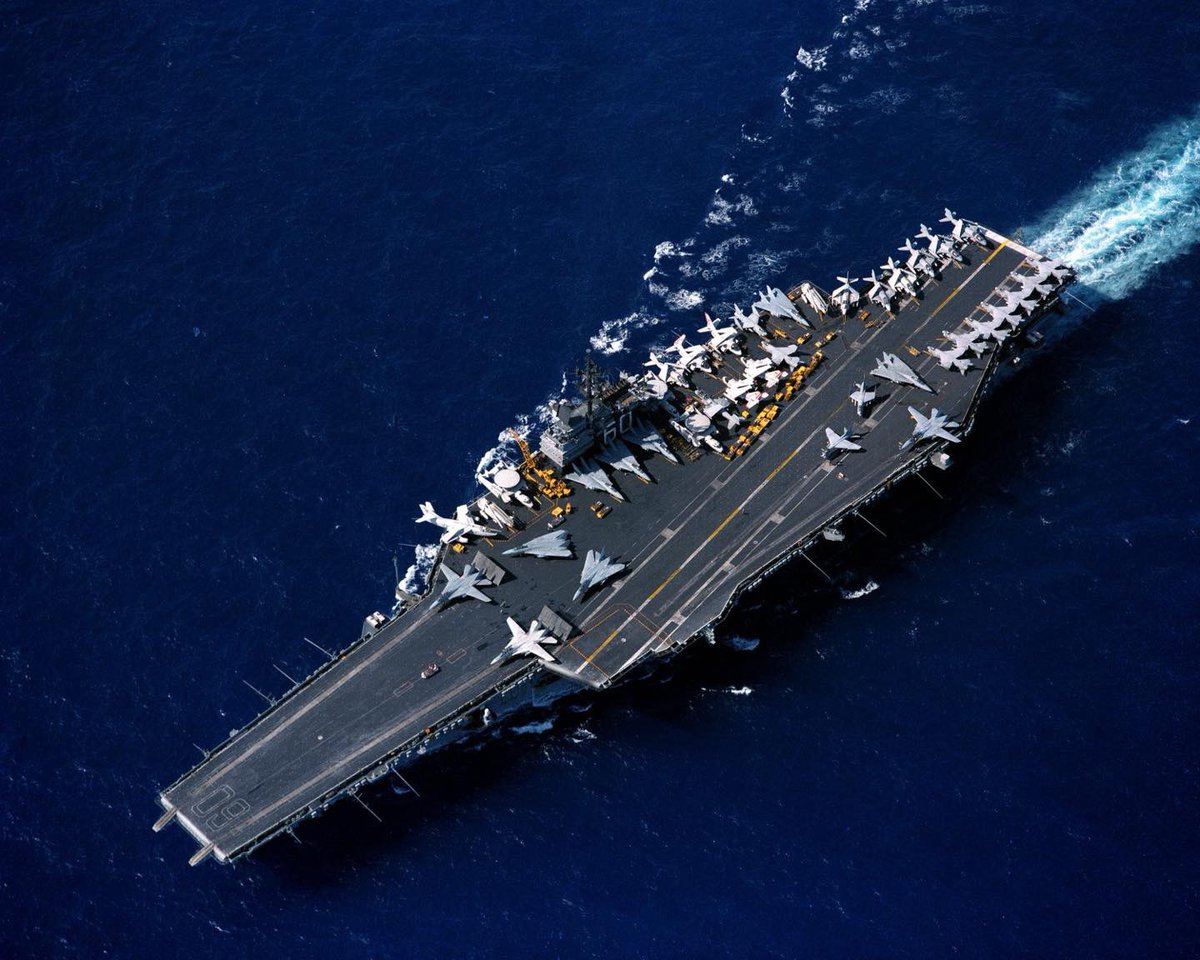 Boneyardsafari's tweet photo. Here is USS Saratoga underway in Nov. 1985, check out those alert birds ready to launch. #usssaratoga #cv60 #boneyardsafari #navalsafari #aviationsafari https://t.co/ZRNJRpfx1M