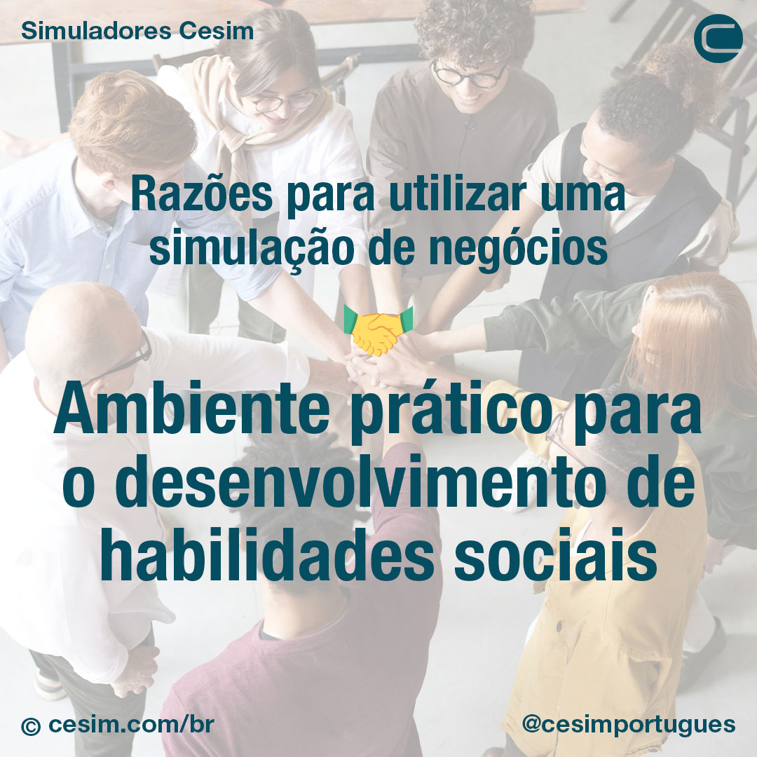 🤝 Ambiente prático para o desenvolvimento de habilidades sociais

Ao jogar uma simulação de negócios, os participantes têm que aplicar e praticar importantes habilidades sociais.

Saiba mais sobre por que usar nossas simulações de negócios: cesim.com/o-que-e-uma-si…