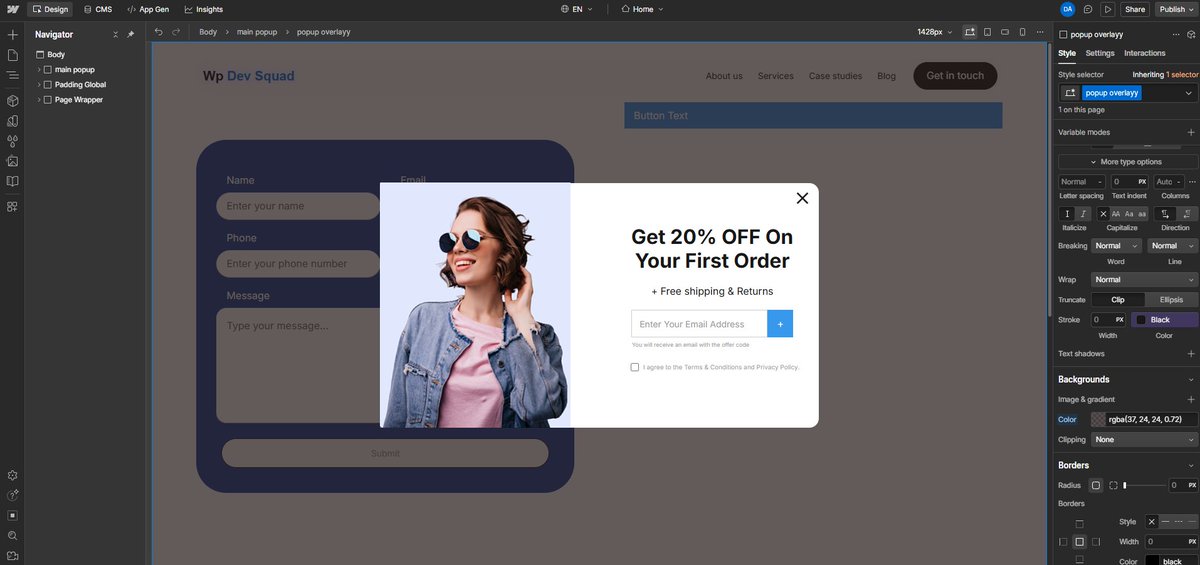 devamir74's tweet photo. Just created a smart popup using Webflow.
Clean design, fully responsive, and conversion-ready.
Need one for your website? Let’s connect!
-
-
#devamir74 #wpdevsquad #Webflow #WebDesign #WebflowDeveloper #UIUX #ResponsiveDesign #PopupDesign #LeadGeneration #Freelancer https://t.co/uJSS67wW2h