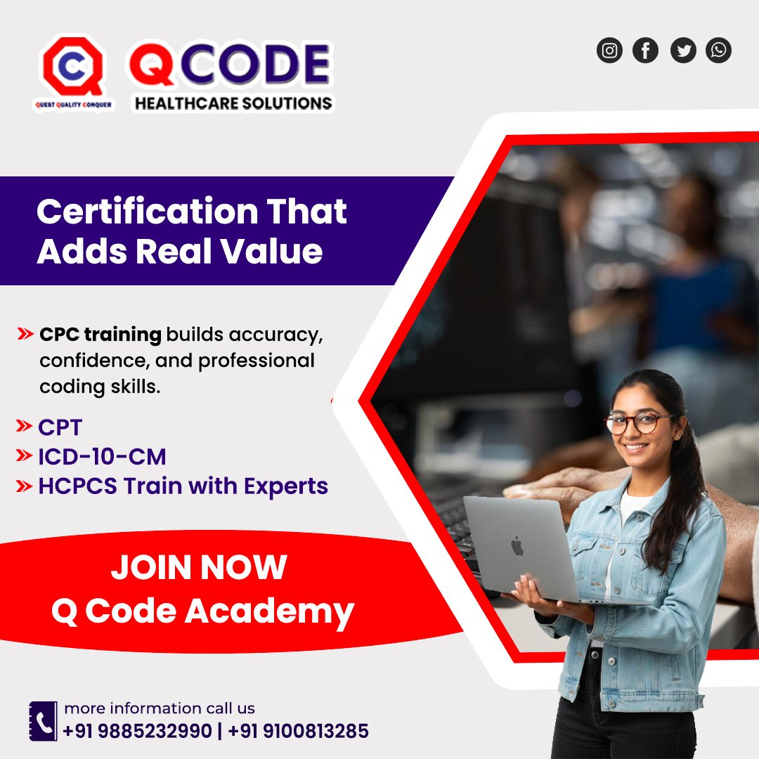 qCodeacademy_'s tweet photo. Build skills that employers value.
Learn CPT, ICD-10-CM, and HCPCS with expert-led CPC training at Q Code and step confidently into the medical coding industry.
Your professional future starts here.
#MedicalCoding #CPCTraining #HealthcareJobs #YoungProfessionals #CareerGrowth https://t.co/wDNbF2HxNC