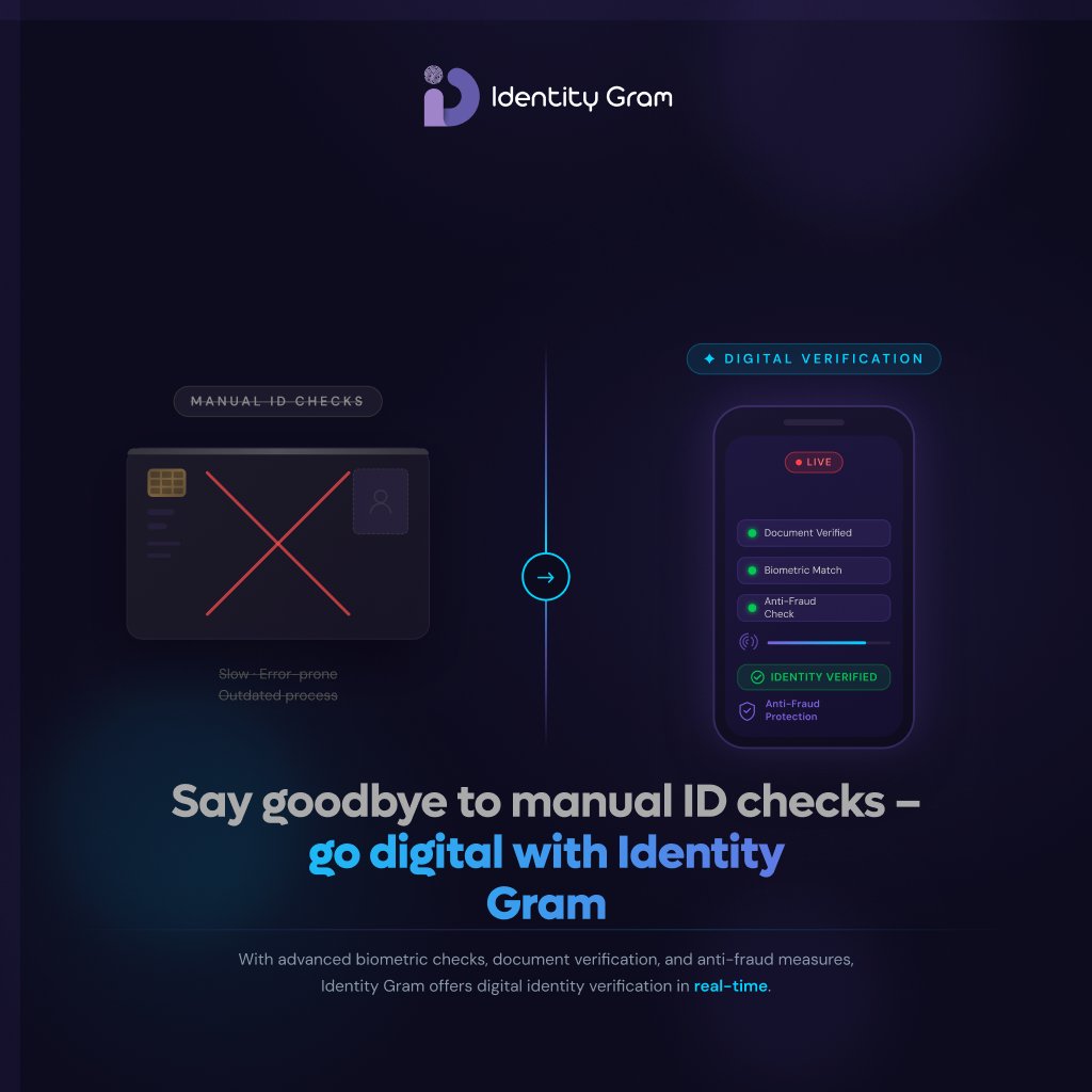 Identitygram_'s tweet photo. With advanced biometric checks, document verification, and anti-fraud measures, Identity Gram offers digital identity verification in real-time.

#IdentityGram #DigitalID #KYCCheck #FraudPrevention #SecureOnboarding https://t.co/IUk8XpYsx5