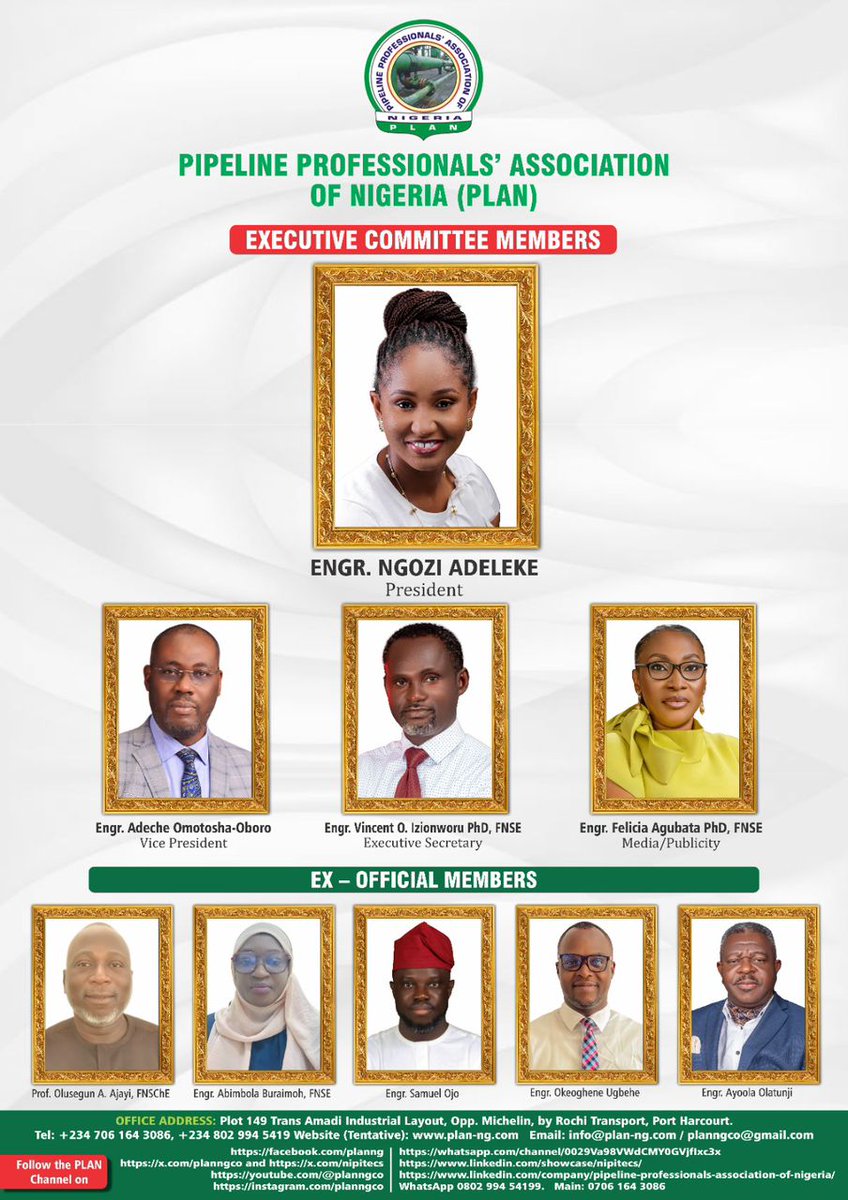 PLANNG's tweet photo. PLAN announces the inauguration of its newly elected Executive Committee.
A dynamic team committed to advancing excellence in pipeline engineering, strengthening industry standards, and driving sustainable growth.
A new chapter begins.
#PLAN #EnergyLeaders #NigeriaEnergy https://t.co/qOB6psNhRu