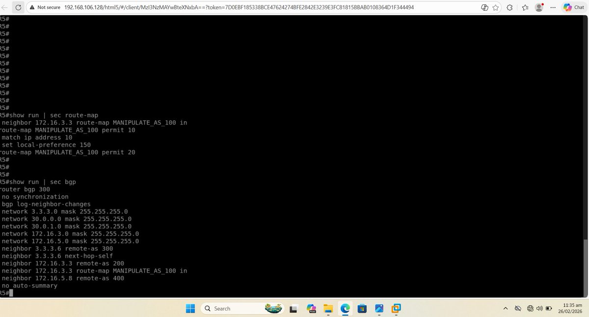 fact_martin1's tweet photo. Mastering #BGP ๐ชneighbor configs and route-maps๐ฅ๐ฅ #BeyondNetworking #SpeakingNetworks https://t.co/JAda7mfQdI