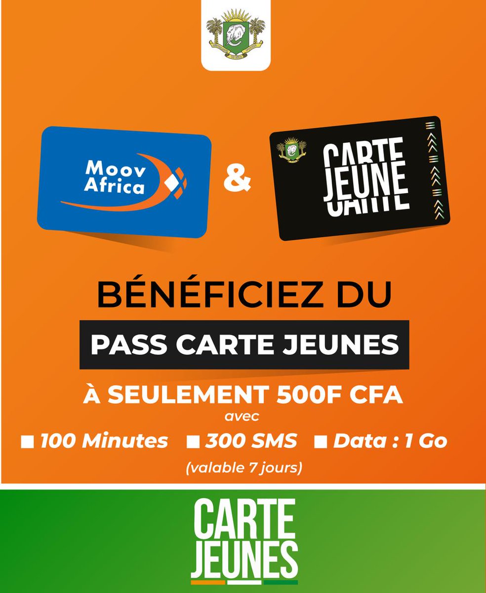 mpjipsc's tweet photo. Tu aimes les longues conversations téléphoniques sans stress ? La Carte Jeunes est faite pour toi.
Essaie-la⊠et fais tourner lâinfo autour de toi .
#CarteJeunes #MPJIPSC #PJGouv #Jeunesse #OrangeCi #MtnCi #MoovCi #CĂŽtedIvoire https://t.co/BS4xJblngf