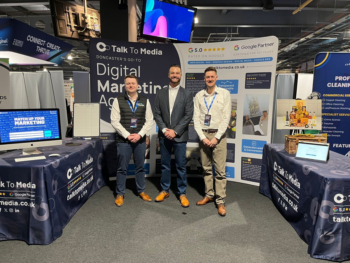 talktomedia's tweet photo. Paul, Matt and Rob are at stand R30-31 at the Doncaster Business Showcase 2026 - and are ready to welcome you! 👋

Think you've got what it takes? Challenge yourself with our Match Up Your Marketing game for a chance to win a luxury gift hamper! 

We can't wait to see you there! https://t.co/LjjE3SHAWc