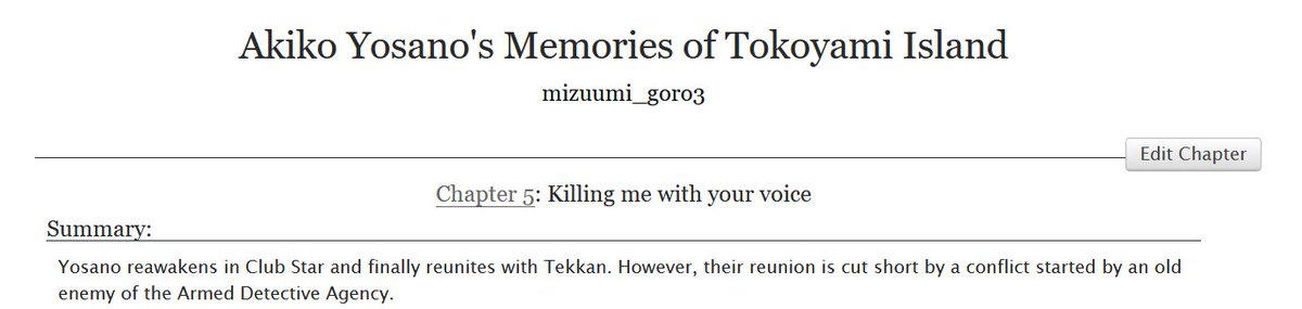 mizuumi_goro3's tweet photo. Chapter 5 of Akiko Yosano's Memories of Tokoyami Island "Killing me with your voice" is out!
https://t.co/nG1wnSUB5J
#BSD #文スト #bsdoc #bsdfic https://t.co/6Saeycw2yL