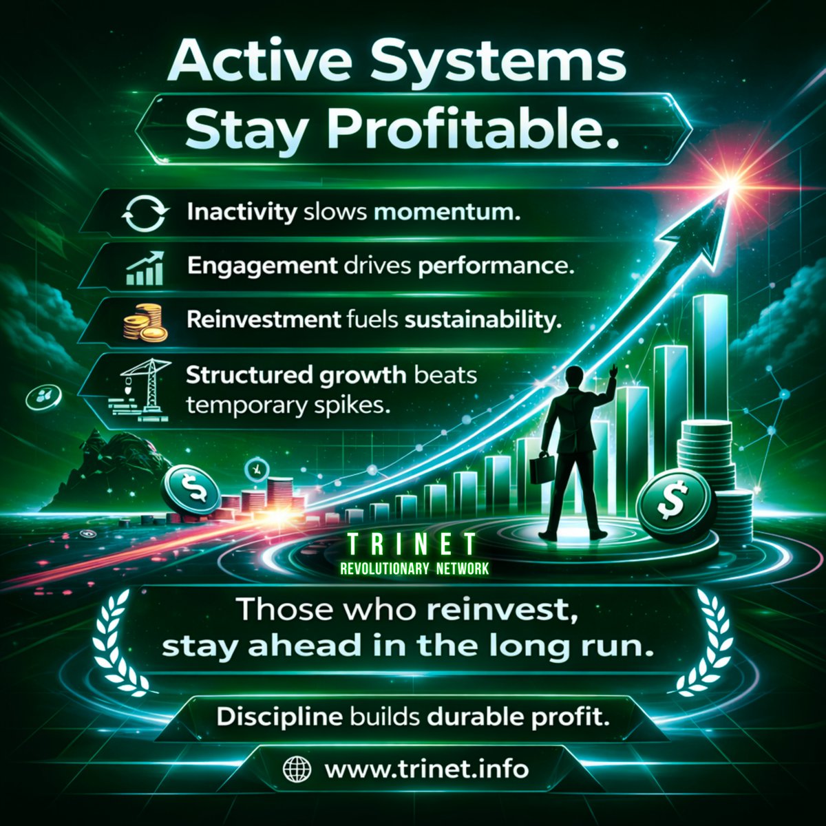 Trinet_'s tweet image. Smart systems reward those who stay active, stay consistent, and reinvest for the long run.
#Trinet #Reinvestment #LongTermGrowth #SmartSystems #FinancialDiscipline #NetworkGrowth #ConsistencyWins #WealthBuilding #ActiveIncome #SustainedSuccess