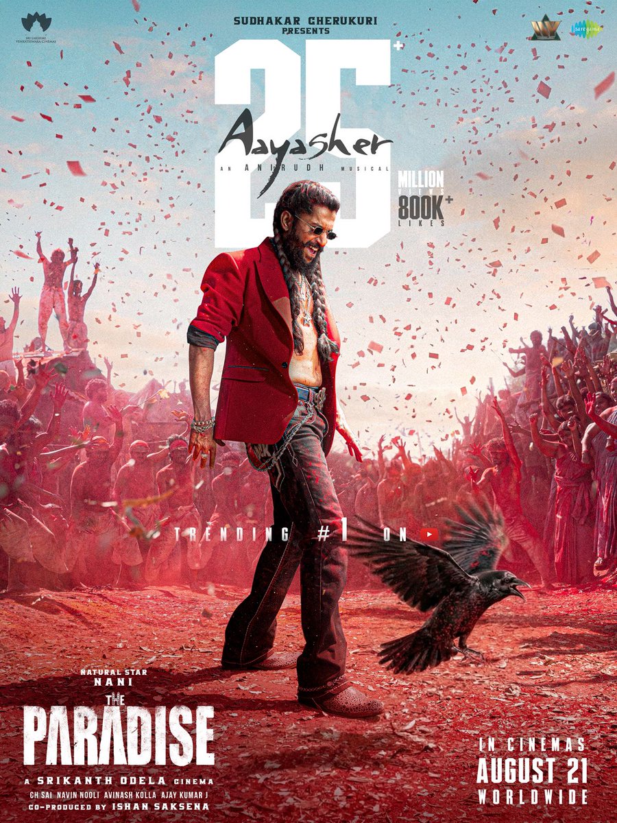 JADAL’S ROAR isn’t heard...it is felt 💥💥💥

#AayaSher 🦁 TRENDING #1 on YouTube with 25 MILLION+ VIEWS and 800K+ LIKES 🔥
▶️ youtu.be/iAtoZar5W58

#TheParadise GRAND RELEASE WORLDWIDE ON AUGUST 21st, 2026 ❤‍🔥

#JadalZamanaFromAug21

Natural Star <a href="/NameisNani/">Nani</a> in an