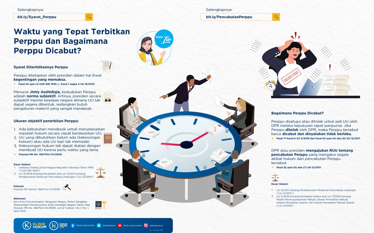 klinikhukum's tweet photo. Perppu ditetapkan oleh presiden dalam hal ihwal kegentingan yang memaksa. Terus, kapan waktu yang tepat terbitkan perppu dan bagaimana perppu dicabut?
Selengkapnya: https://t.co/oHvnfJJSm8
#klinikhukum #hukumonline #melekhukum #infografishukum #perppu https://t.co/S6fy7qSM6l