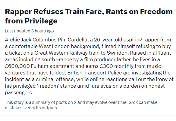 Good. The <a href="/BTP/">British Transport Police</a> are going after that arrogant prat on the train.
