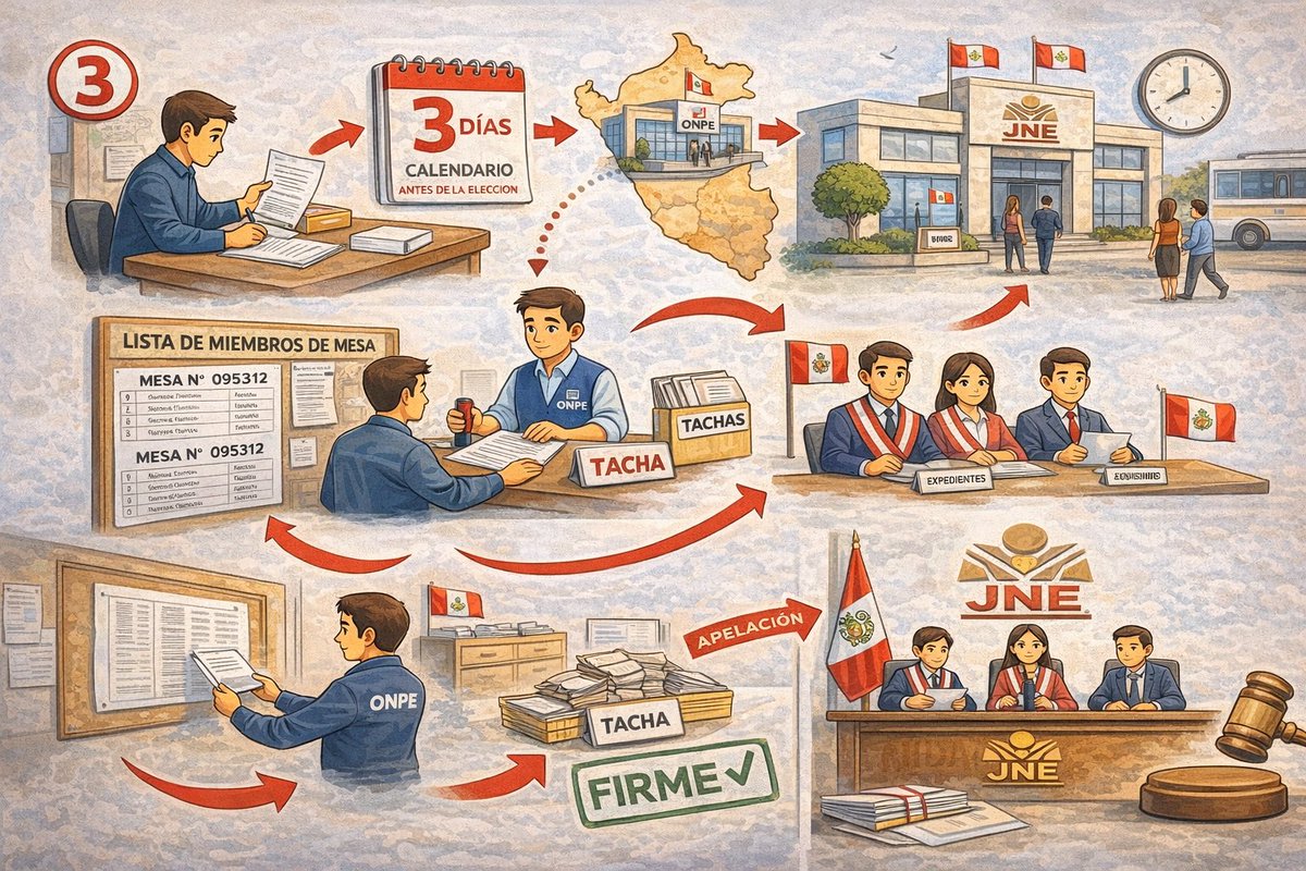 WillyRamirezLAW's tweet photo. 🗳️ Art. 60 #LOE: la conformación de mesas puede ser tachada con prueba documental. #JEE y #JNE resuelven en plazos breves. #Control y #celeridad protegen la #democracia.
.
@JNE_Peru @ONPE_oficial @ReniecPeru @UNIORE @unioreobserva @Agencia_Andina @willy750729 https://t.co/i209W3RcMN