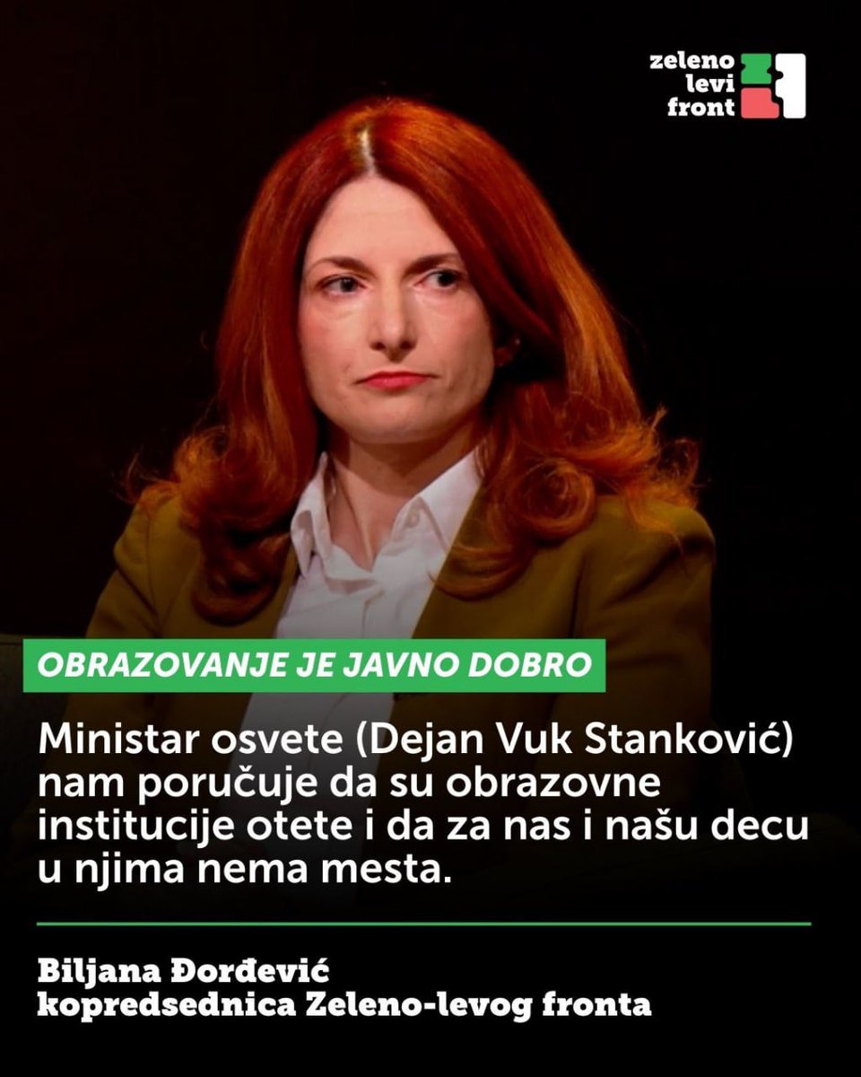 Obrazovanje je usluga koja se prodaje na tržištu - reči su ministra prosvete, Dejana Vuka Stankovića.

"Obrazovanje je javno dobro koje treba da bude dostupno svima, a Dejan Vuk Stanković ga tretira kao robu. Po principu ako vam se ne sviđa kako naprednjaci bahato i nekompetentno