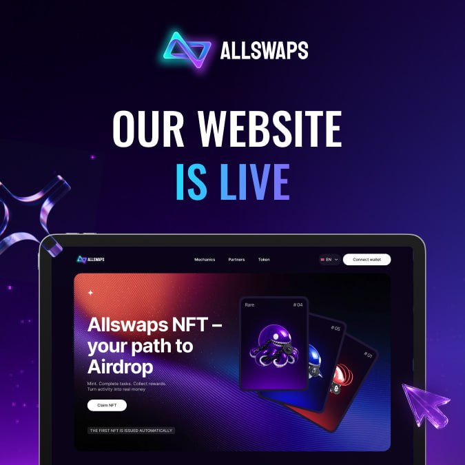 🚀 The Allswaps website is here!

This is the first step on our journey, giving you a glimpse into the future of our ecosystem.

🔜 We’re not revealing all the details just yet, but the site already contains plenty of hints about our NFTs, products, and overall architecture. 

🔗