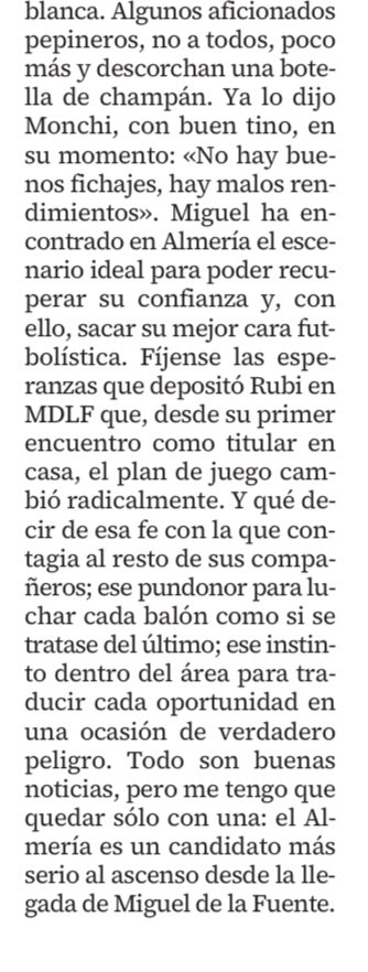 💬 «Todo son buenas noticias, pero me tengo que quedar con una: el Almería es un candidato más serio al ascenso desde la llegada de Miguel de la Fuente». 

✍️ Hoy, en <a href="/DiarioDAlmeria/">Diario de Almería</a>, hablamos de MDLF.