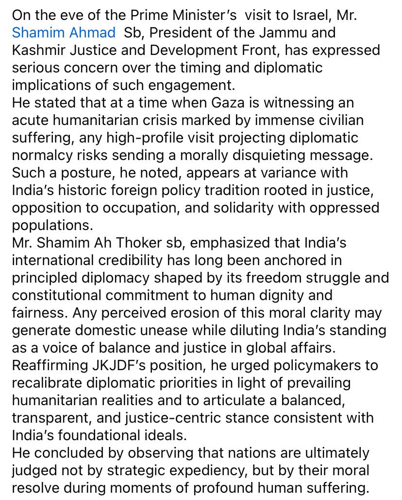 Engaging in diplomatic optics while Gaza bleeds sends a troubling signal. India’s legacy stands on justice, anti-occupation, and moral clarity-not strategic convenience. In moments of suffering, nations are judged by principle, not protocol. <a href="/ShamimAThoker/">Shamim Ahmad</a>
