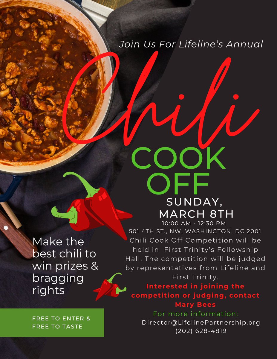 FtTrinityDC's tweet photo. Join Lifeline at First Trinity next Sunday after worship for their famous chili cook-off! https://t.co/slKJ1YNPVD