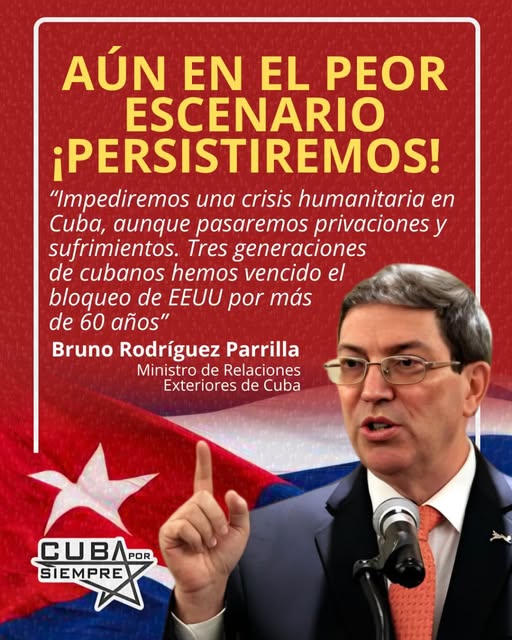 "Aún en el peor escenario, ¡persistiremos!" 🇨🇺 El mensaje del Canciller <a href="/BrunoRguezP/">Bruno Rodríguez P</a> es claro: frente a más de 60 años de desafíos, la determinación de Cuba sigue intacta. Tres generaciones de dignidad y resistencia ante cualquier adversidad. #Cuba #Soberanía #CubaPorSiempre