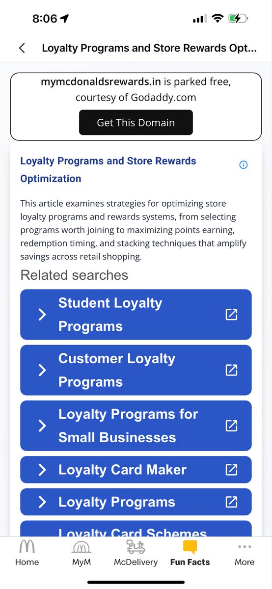 DevK93's tweet photo. Yo @McDonalds @mcdonaldsindia  why is your rewards domain inside your app expired? 🫠 https://t.co/QHUdWrFfBH