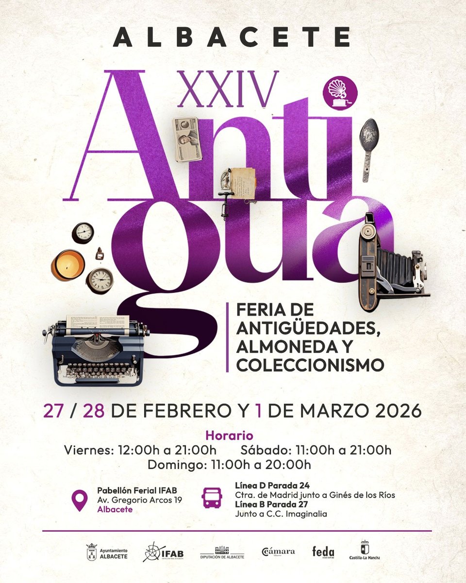 ¡No te pierdas este fin de semana #Antigua2026! la gran #feria de #antigüedades #almoneda y #coleccionismo de #Albacete. Toda la INFO en el link >> artened.com/index.php/noti…