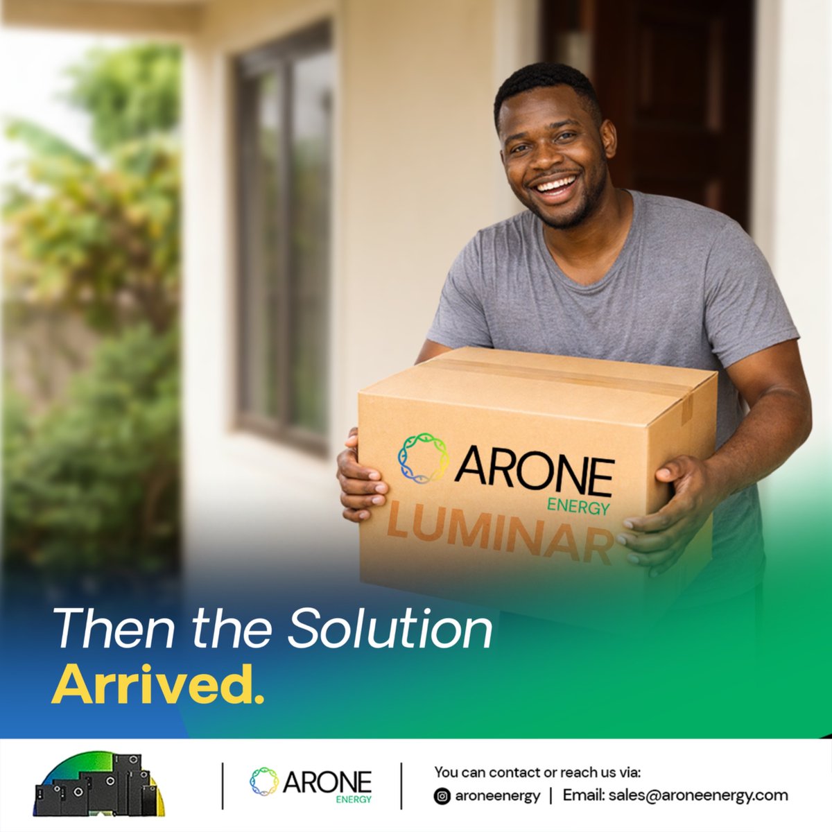 AroneEnergy's tweet photo. From darkness and generator stress to total comfort.
Why just survive a blackout when you can thrive? Reclaim your movie nights and peace of mind with Luminar.
Switch from "Not today" to "Every day."
Arone Energy: This is how home should feel. https://t.co/Kef76XkoHT