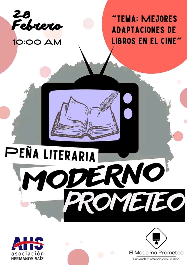 🤗 ¡El Moderno Prometeo está de aniversario! 💕 Y para celebrarlo este sábado estaremos en la Casa del Joven Creador ☺️ donde William Vargas los estará esperando para hablar de los libros mejores adaptados al cine ¡No se lo pierda! 
#ModernoPrometeo #AHSGuantánamo  #ElArteNosUne