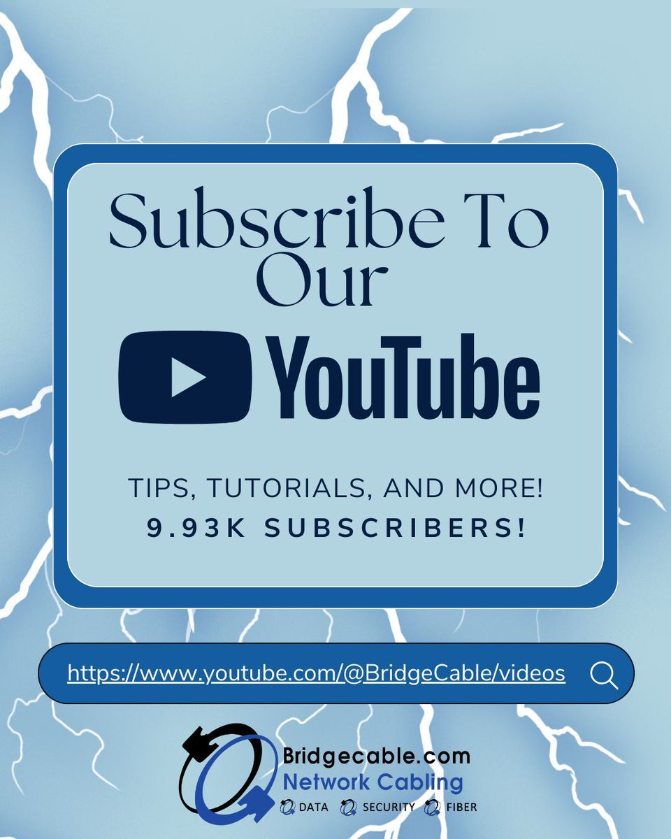 bridgecable's tweet photo. Remember to subsribe to our YouTube channel for all the latest tips and tutorials!🛜💡
https://t.co/G0STEZFAbi 
#BridgeCableYouTube #NetworkCablingPhiladelphia #StructuredCablingPhiladelphia #SecuritySolutions #AccessControl https://t.co/stDdrHjY1b