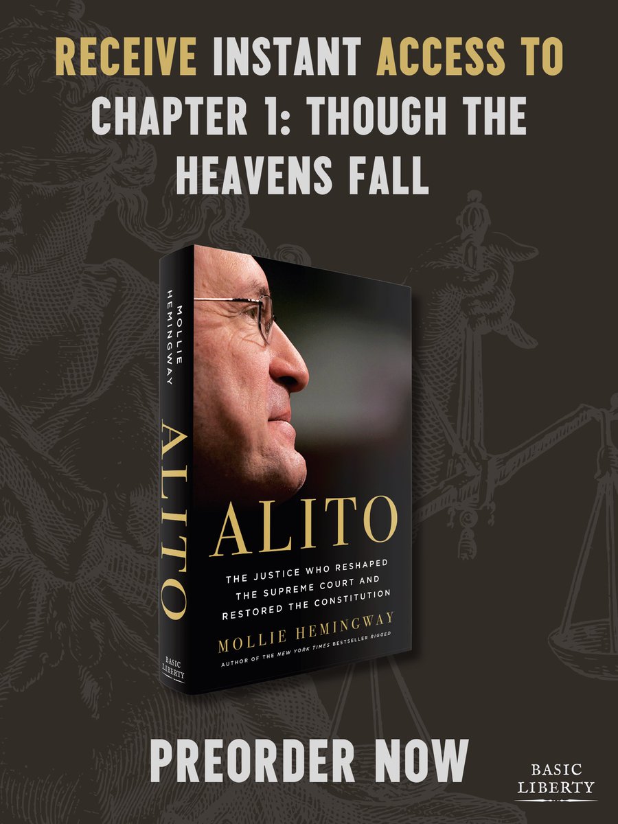 MZHemingway's tweet photo. What shaped the jurisprudence of Justice Samuel Alito, and how did it transform the Court? Preorder ALITO today and receive instant access to Chapter 1: Though the Heavens Fall

https://t.co/X4tyf1oI4F

Upload your receipt &amp; download instantly. https://t.co/8Rx3refaKO
