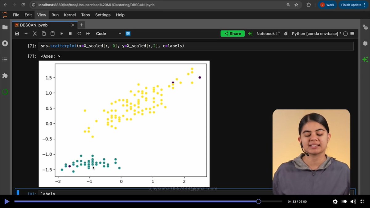 AjayKumar_0205's tweet photo. 🚀 Unsupervised ML Progress
Learning hierarchical clustering, dendrograms, DBSCAN, and comparing K-Means vs DBSCAN on non-linear data.
Understanding when to use which clustering method 🧠📈
#ShradhaKhapra_ #ApnaCollegeX #AIML #MachineLearning #LearningInPublic https://t.co/Xmn5SmiBAv