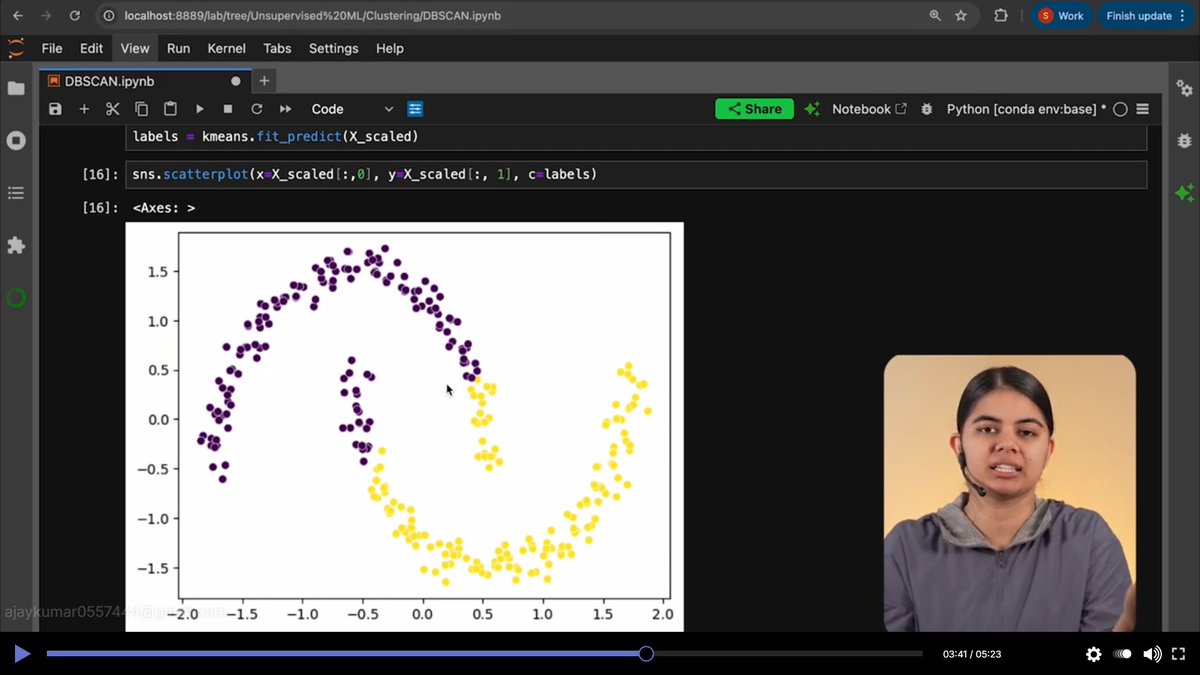 AjayKumar_0205's tweet photo. 🚀 Unsupervised ML Progress
Learning hierarchical clustering, dendrograms, DBSCAN, and comparing K-Means vs DBSCAN on non-linear data.
Understanding when to use which clustering method 🧠📈
#ShradhaKhapra_ #ApnaCollegeX #AIML #MachineLearning #LearningInPublic https://t.co/Xmn5SmiBAv