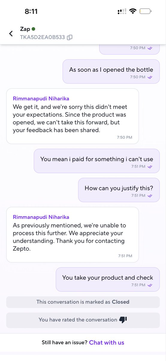 26Vaditya's tweet photo. @zeptocares Got delivered a poor quality of shake and customer support ended the chat without resolving the issue! Its a drinkable product, which you can’t check it without opening the bottle! https://t.co/DVtzKoiany
