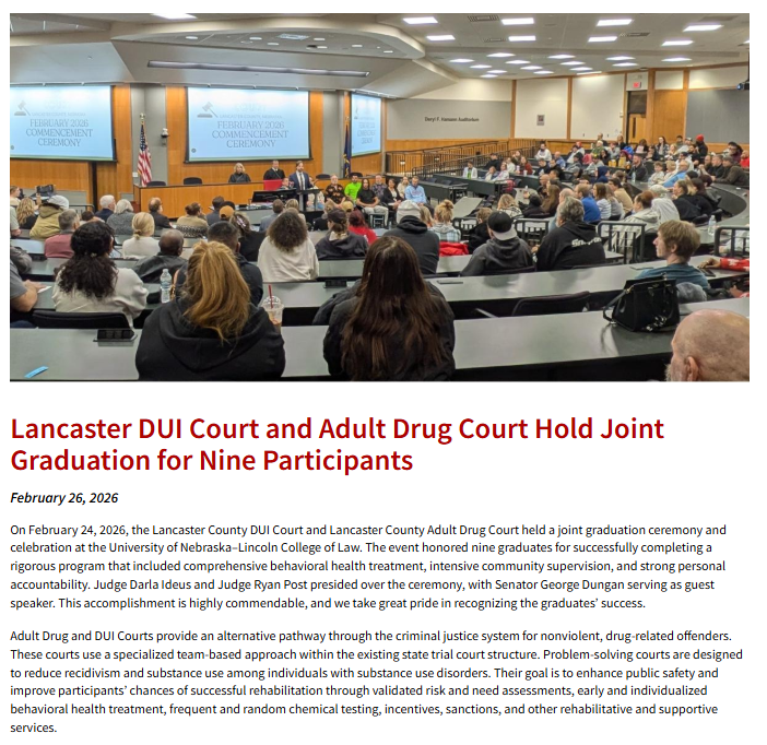 Congrats to our 9⃣ graduates of <a href="/NEJudicial/">Nebraska Judicial Branch</a>'s <a href="/PSCNeb/">Nebraska Problem-Solving Courts</a> !
nebraskajudicial.gov/administration…