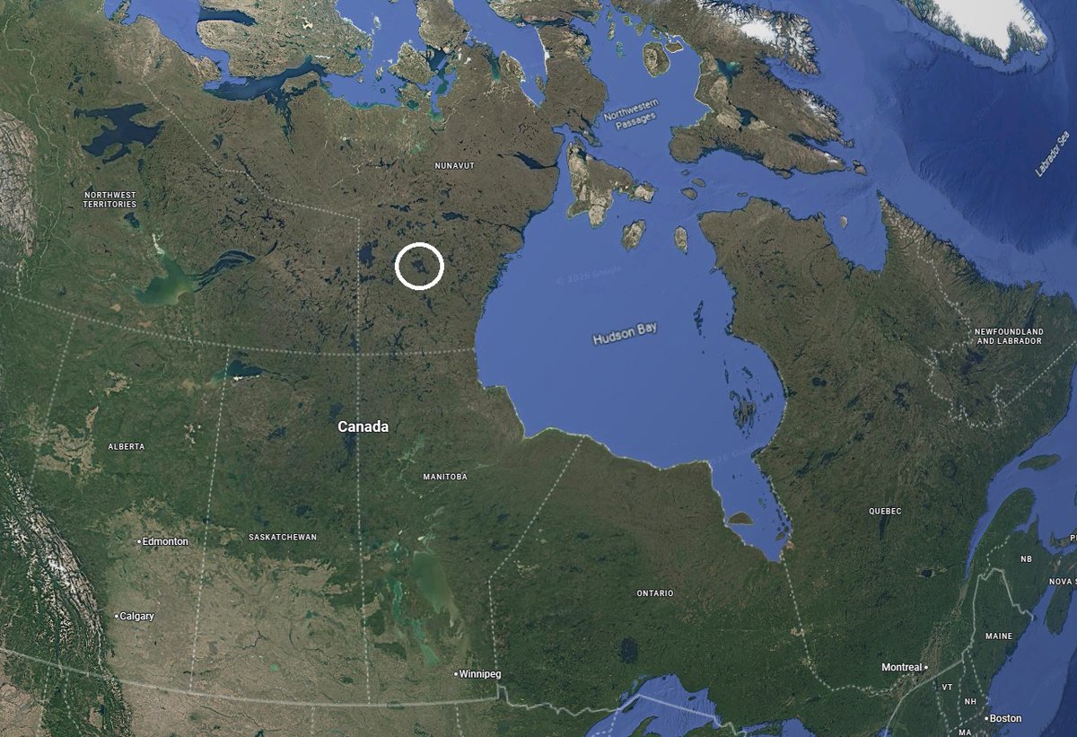 In hyper-remote Nunavut, northern Canada, lies a one of many large bodies of fresh water. Yathkyed Lake is about 45 miles (72 km) long and unique in the world. 

1/4