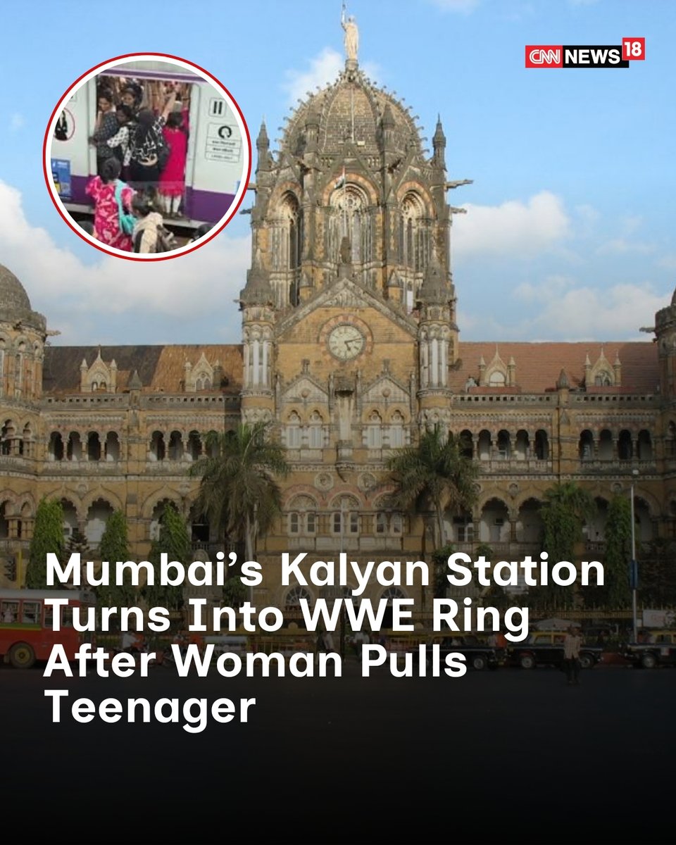 CNNnews18's tweet photo. In the viral clip, a woman can be seen being pulled by her hair and dragged down from the train by another woman
#MumbaiRailway #Dragging #mumbainews
https://t.co/2dehLQV87f https://t.co/BJPSuVK97U