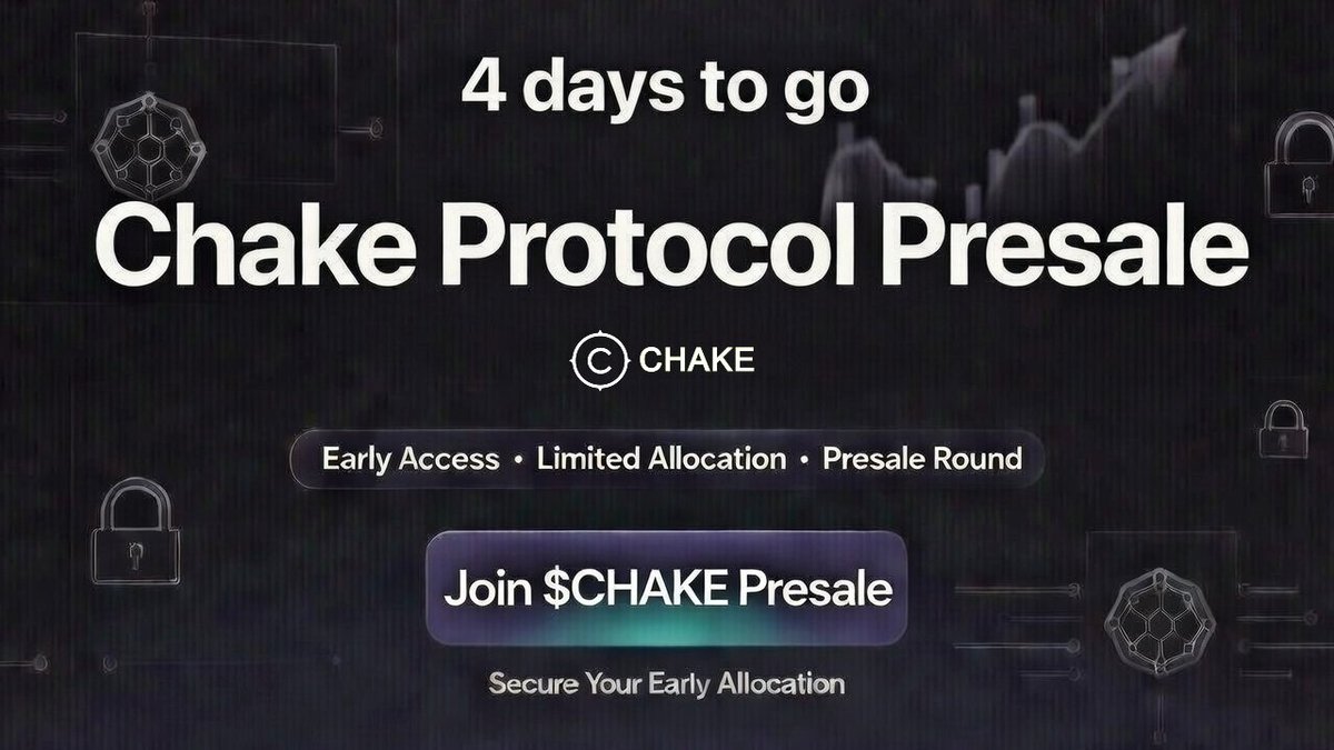 ⏳ 4 Days Until the Chake Presale IDO, The gateway to early access is almost open. Chake brings a high-speed Layer 1 built for true scalability, seamlessly integrated with a next-gen perpetual DEX designed for powerful, efficient trading. 🚀

#fairlaunch #presale #ido #pinksale
