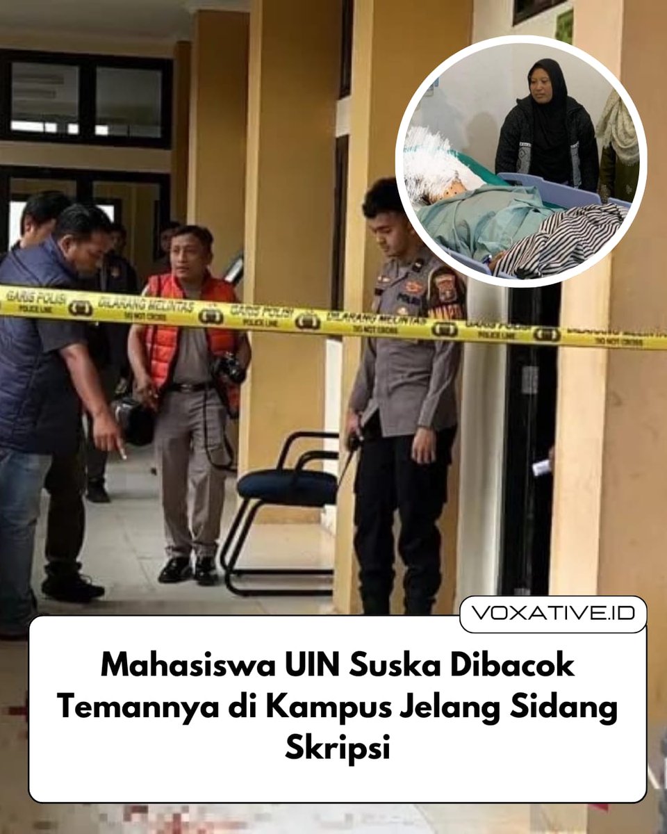voxative's tweet photo. Capek-capek berjuang buat skripsi biar bisa lulus, malah dibacok temen sendiri di kampus. Sakit jiwa banget si R!
​Mental health atau apapun alasannya, ngebacok orang pas mau sidang itu beneran evil level maksimal. JUSTICE FOR FARADILA! 
​#UINSuska #JusticeForFaradila #Pekanbaru https://t.co/pCgrfAikBJ